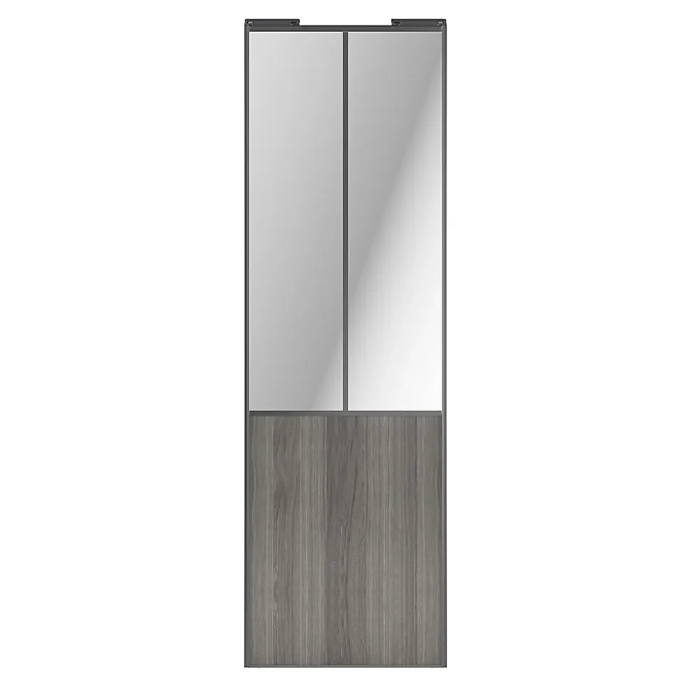 Porte de placard coulissante atelier effet chêne grisé profil gris GoodHome Arius H. 248,5 x L. 76.2 cm + amortisseurs