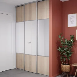 Porte de placard coulissante avec miroir effet chêne clair profil gris GoodHome Arius H. 248,5 x L. 62.2 cm + amortisseurs