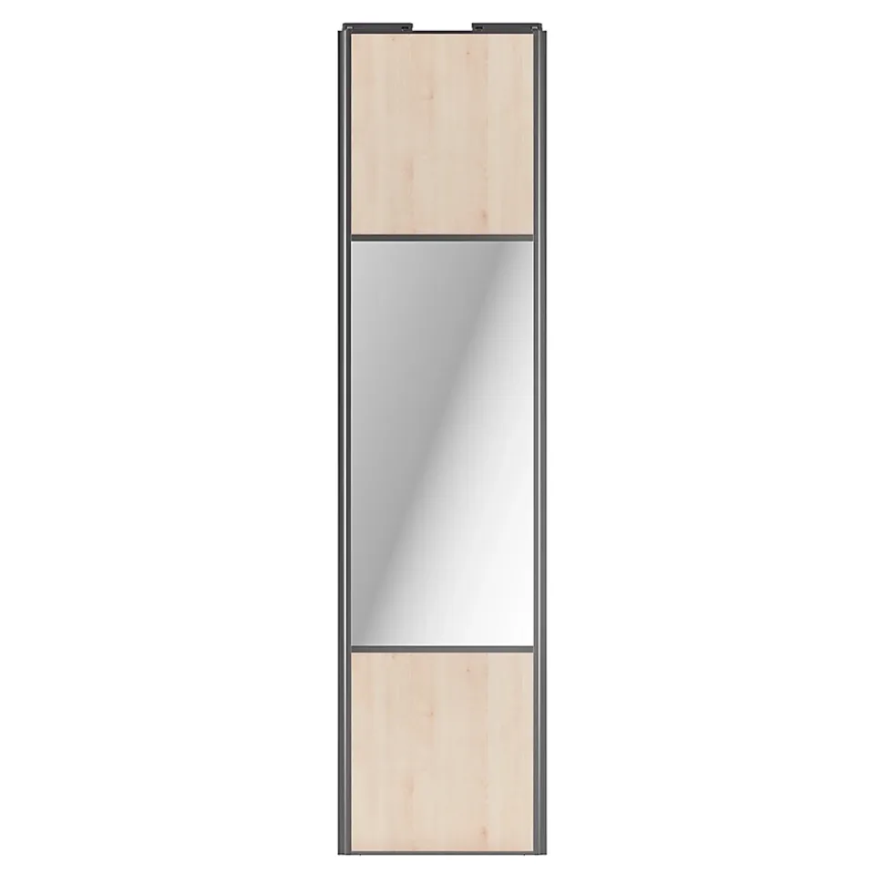 Porte de placard coulissante avec miroir effet chêne clair profil gris GoodHome Arius H. 248,5 x L. 62.2 cm + amortisseurs