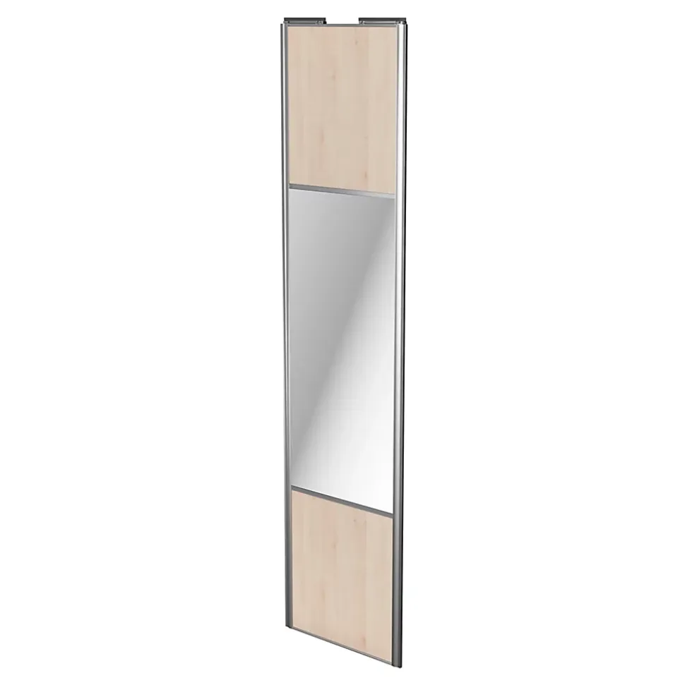 Porte de placard coulissante avec miroir effet chêne clair profil gris GoodHome Arius H. 248,5 x L. 62.2 cm + amortisseurs
