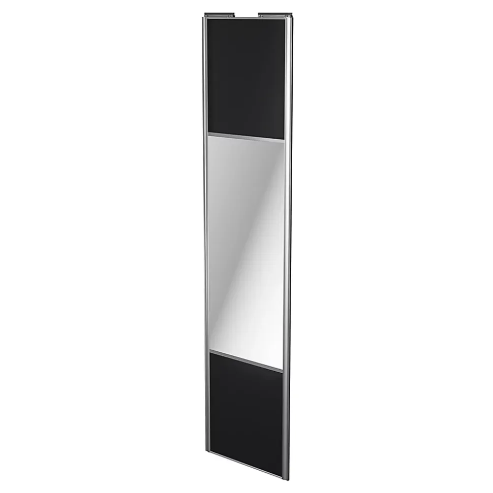 Porte de placard coulissante avec miroir noir mat profil gris GoodHome Arius H. 248,5 x L. 62.2 cm + amortisseurs