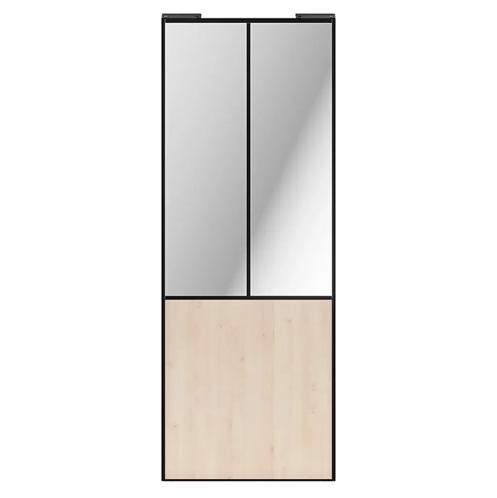 Porte de placard coulissante atelier effet chêne clair profil noir GoodHome Arius H. 248,5 x L. 91.2 cm + amortisseurs