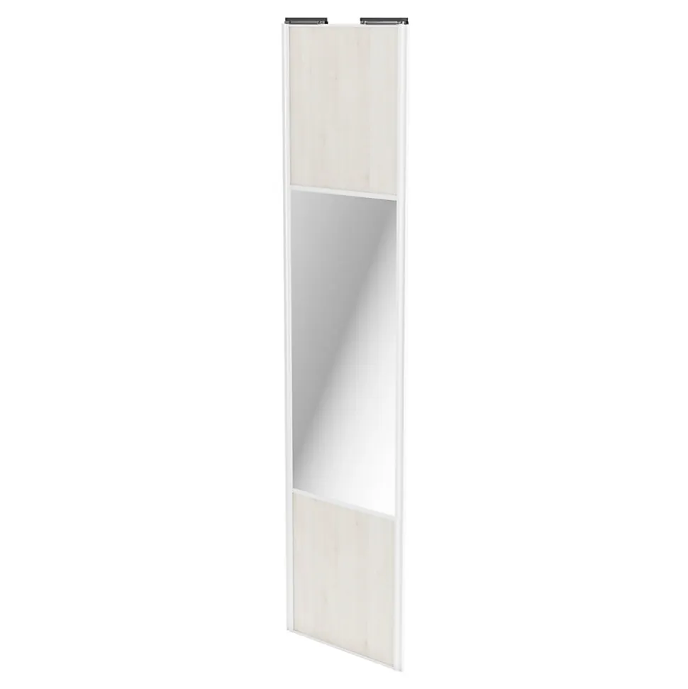Porte de placard coulissante avec miroir bois nordique profil blanc GoodHome Arius H. 248,5 x L. 62.2 cm + amortisseurs