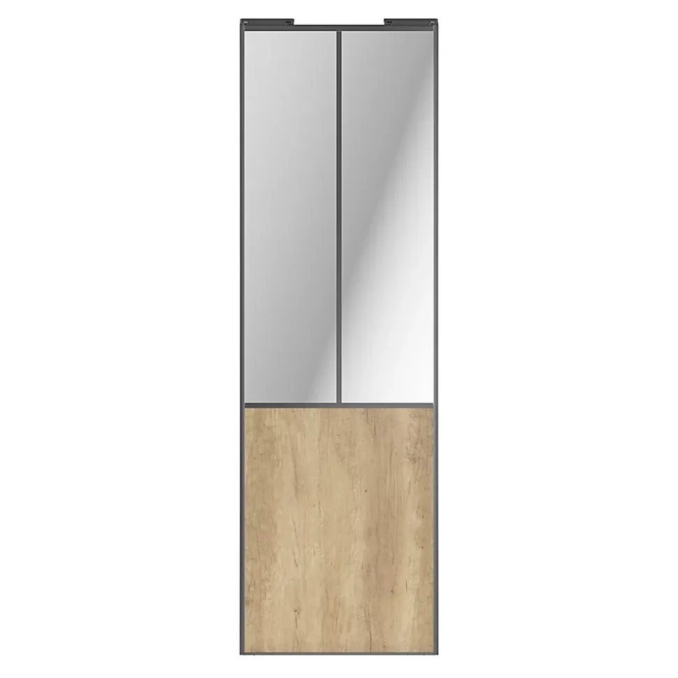 Porte de placard coulissante atelier effet chêne brut profil gris GoodHome Arius H. 248,5 x L. 76.2 cm + amortisseurs