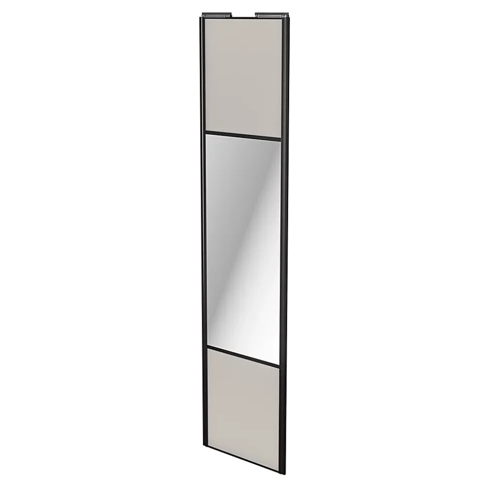 Porte de placard coulissante avec miroir gris clair mat profil noir GoodHome Arius H. 248,5 x L. 62.2 cm + amortisseurs