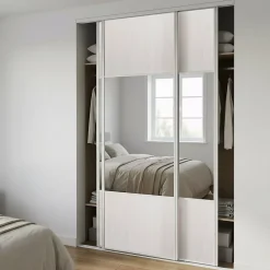 Porte de placard coulissante avec miroir bois nordique profil blanc GoodHome Arius H. 248,5 x L. 92.2 cm + amortisseurs