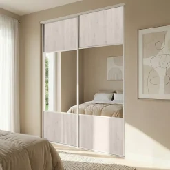 Porte de placard coulissante avec miroir bois nordique profil blanc GoodHome Arius H. 248,5 x L. 92.2 cm + amortisseurs