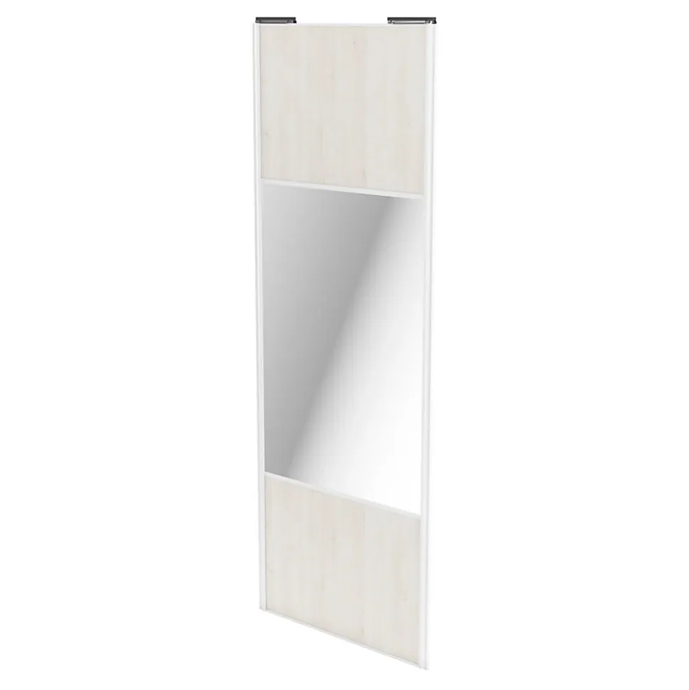 Porte de placard coulissante avec miroir bois nordique profil blanc GoodHome Arius H. 248,5 x L. 92.2 cm + amortisseurs
