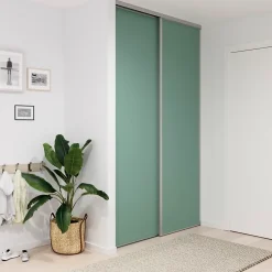 Porte de placard coulissante vert de gris profil gris GoodHome Arius H. 248,5 x L. 77.2 cm + amortisseurs