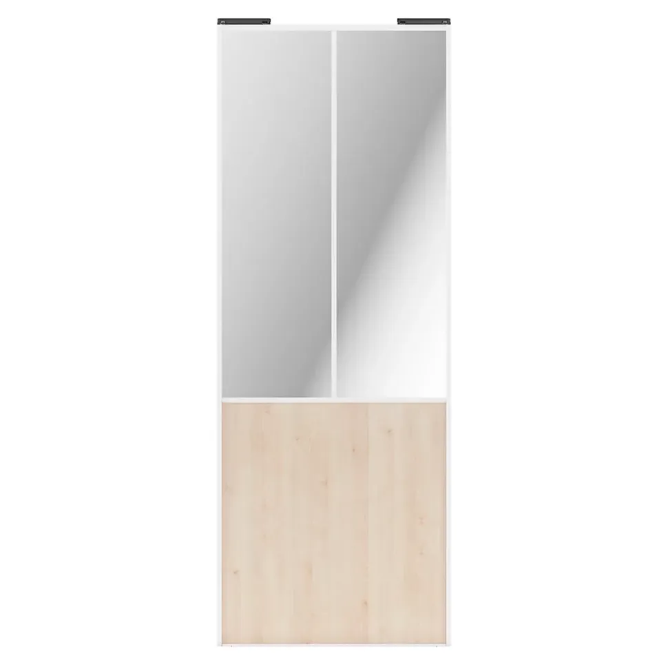 Porte de placard coulissante atelier effet chêne clair profil blanc GoodHome Arius H. 248,5 x L. 91.2 cm + amortisseurs