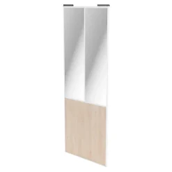 Porte de placard coulissante atelier effet chêne clair profil blanc GoodHome Arius H. 248,5 x L. 91.2 cm + amortisseurs