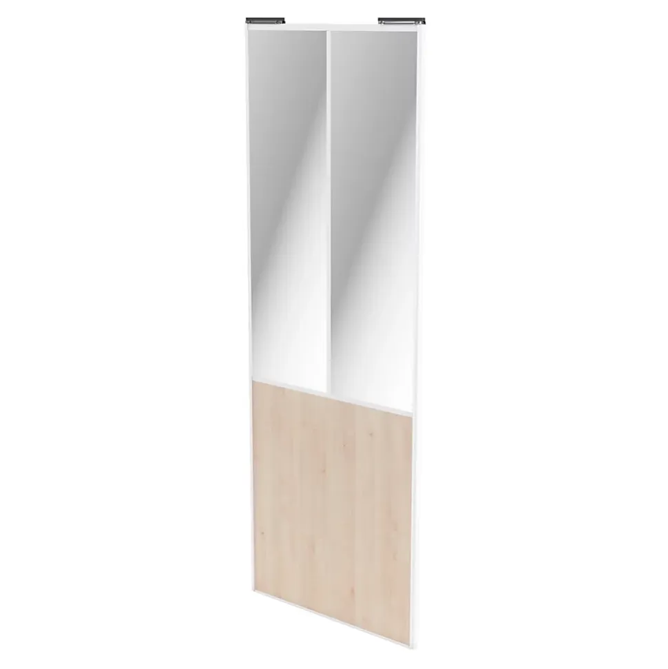 Porte de placard coulissante atelier effet chêne clair profil blanc GoodHome Arius H. 248,5 x L. 91.2 cm + amortisseurs