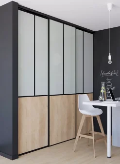Porte de placard coulissante atelier effet chêne brut profil noir GoodHome Arius H. 248,5 x L. 76.2 cm + amortisseurs
