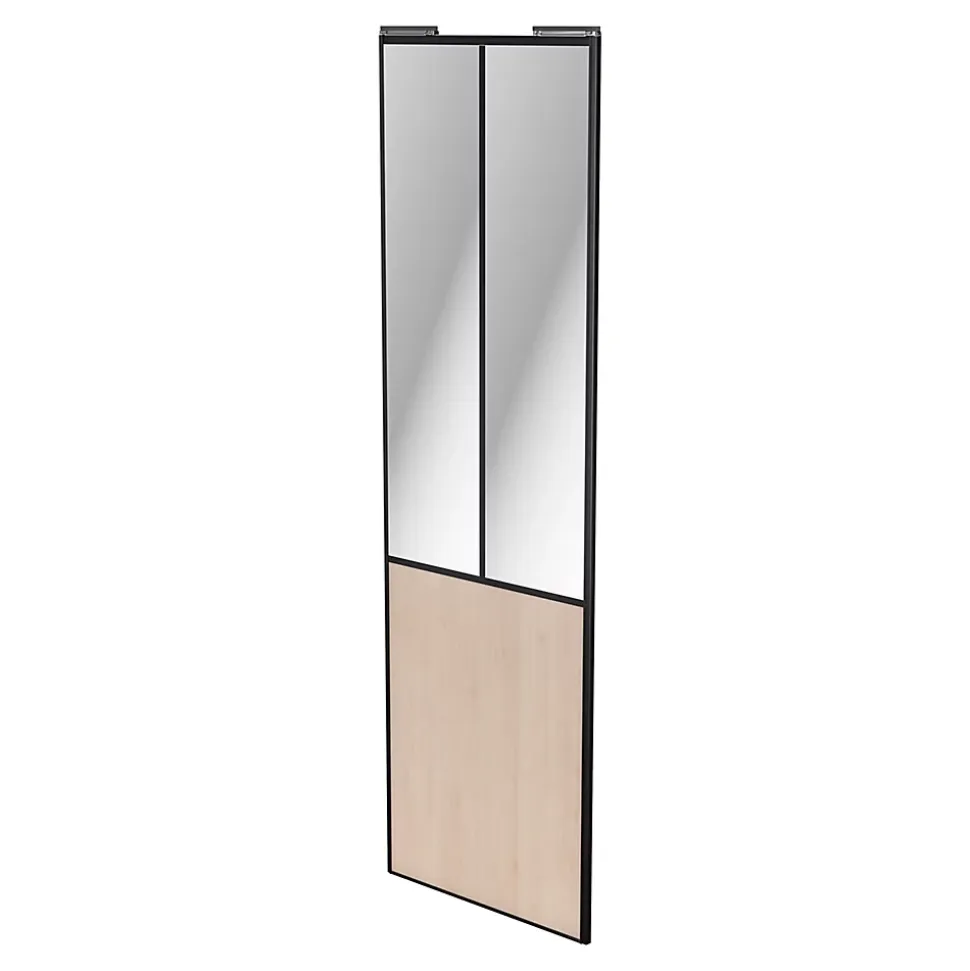 Porte de placard coulissante atelier effet chêne clair profil noir GoodHome Arius H. 248,5 x L. 76.2 cm + amortisseurs