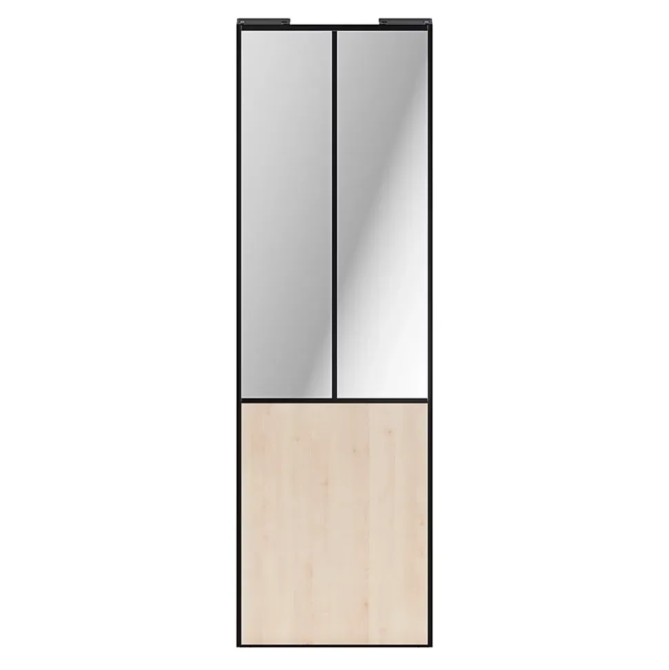 Porte de placard coulissante atelier effet chêne clair profil noir GoodHome Arius H. 248,5 x L. 76.2 cm + amortisseurs