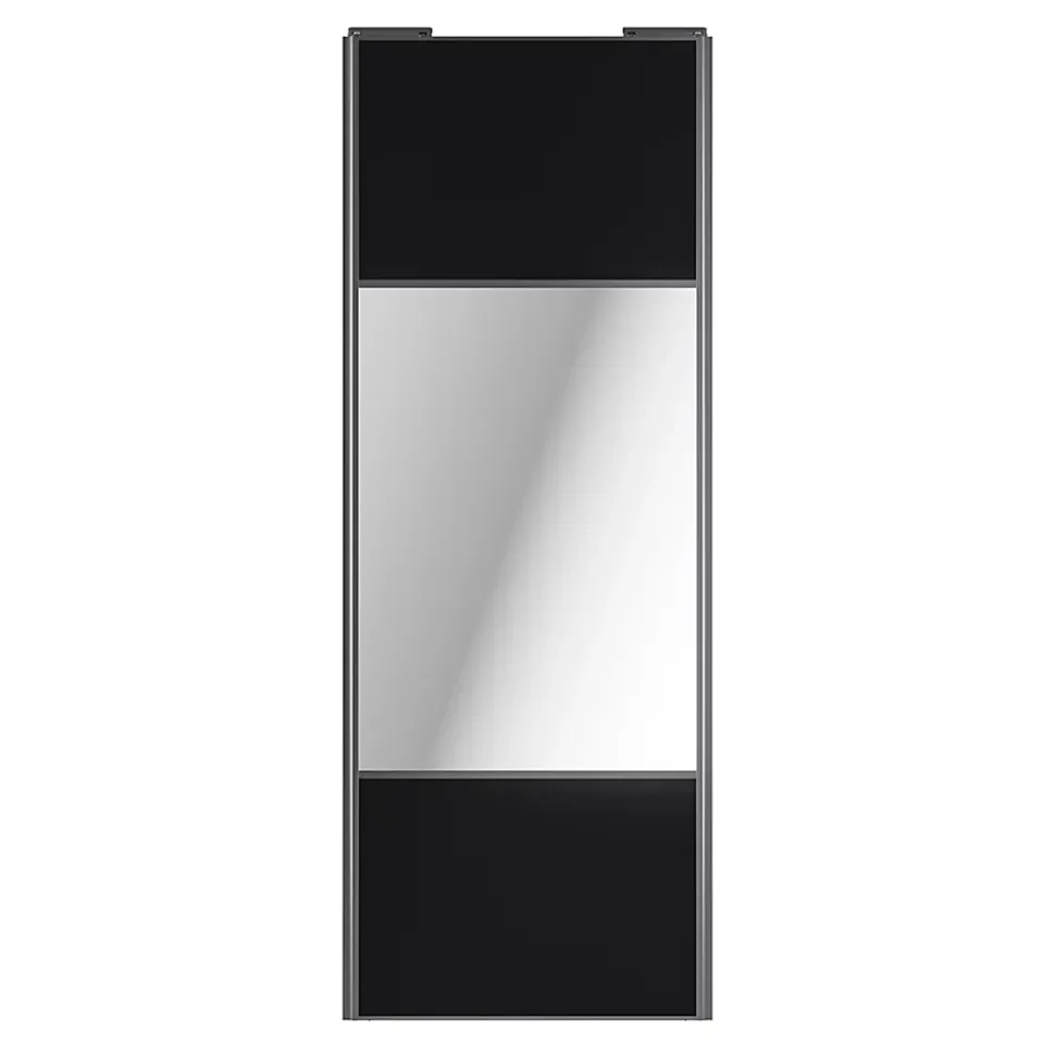 Porte de placard coulissante avec miroir noir mat profil gris GoodHome Arius H. 248,5 x L. 92.2 cm + amortisseurs