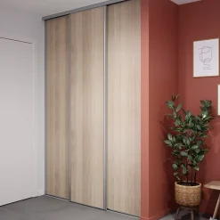 Porte de placard coulissante effet chêne clair profil gris GoodHome Arius H. 248,5 x L. 62.2 cm + amortisseurs