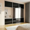Porte de placard coulissante avec miroir noir mat profil blanc GoodHome Arius H. 248,5 x L. 92.2 cm + amortisseurs