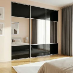 Porte de placard coulissante avec miroir noir mat profil blanc GoodHome Arius H. 248,5 x L. 92.2 cm + amortisseurs