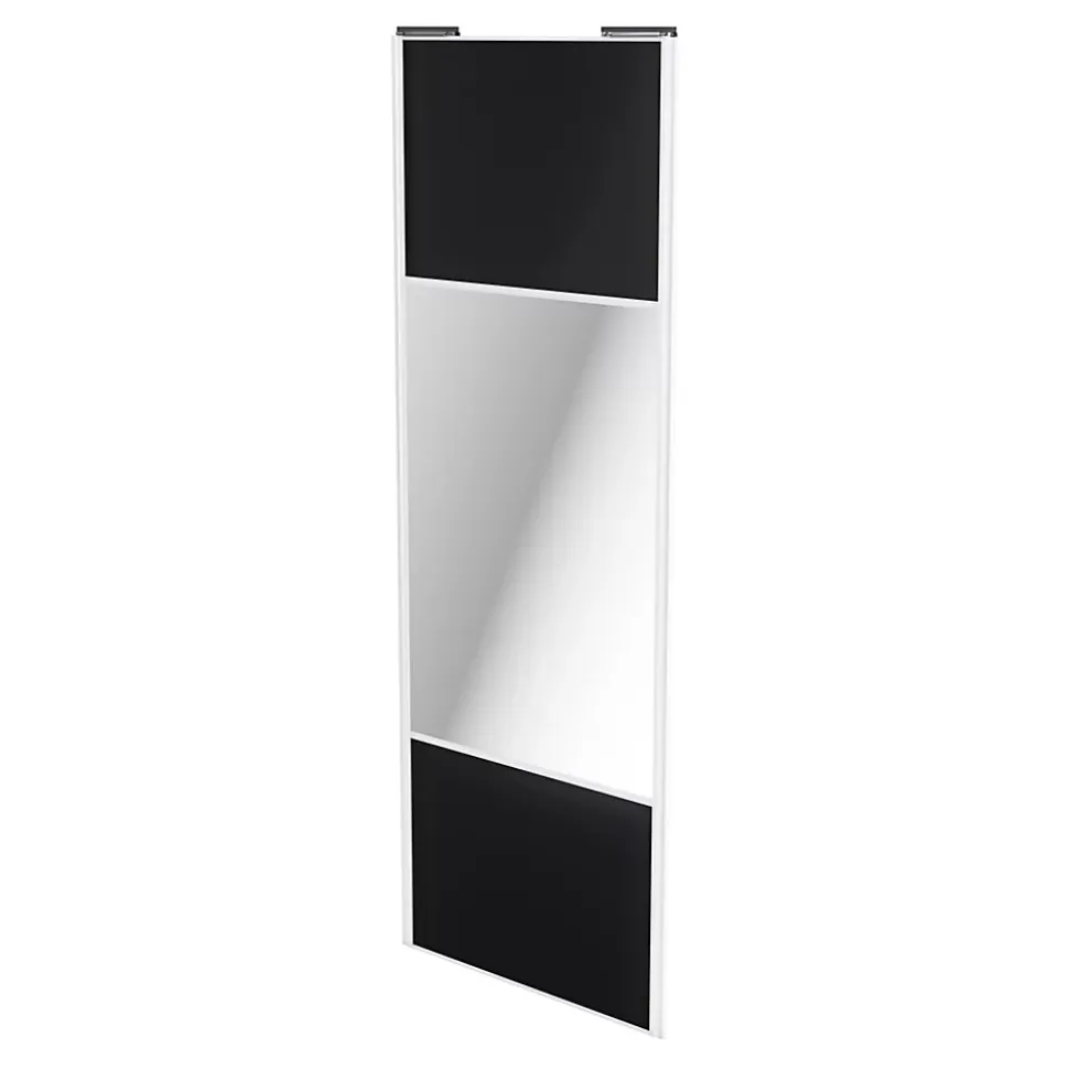 Porte de placard coulissante avec miroir noir mat profil blanc GoodHome Arius H. 248,5 x L. 92.2 cm + amortisseurs
