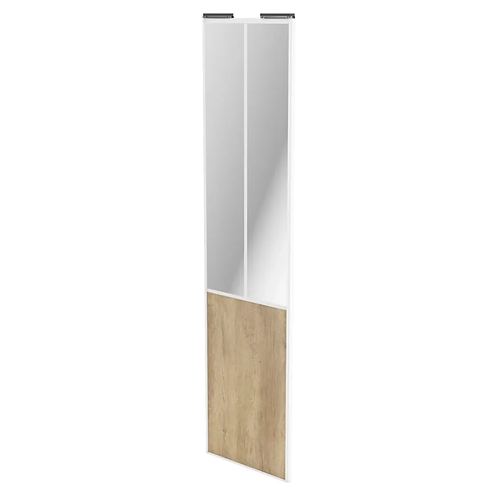 Porte de placard coulissante atelier effet chêne brut profil blanc GoodHome Arius H. 248,5 x L. 61.2 cm + amortisseurs