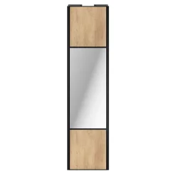 Porte de placard coulissante avec miroir effet chêne brut profil noir GoodHome Arius H. 248,5 x L. 62.2 cm + amortisseurs