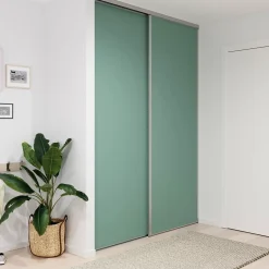 Porte de placard coulissante vert de gris profil gris GoodHome Arius H. 248,5 x L. 92.2 cm + amortisseurs
