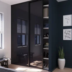 Porte de placard coulissante noir profil noir GoodHome Arius H. 248,5 x L. 77.2 cm + amortisseurs