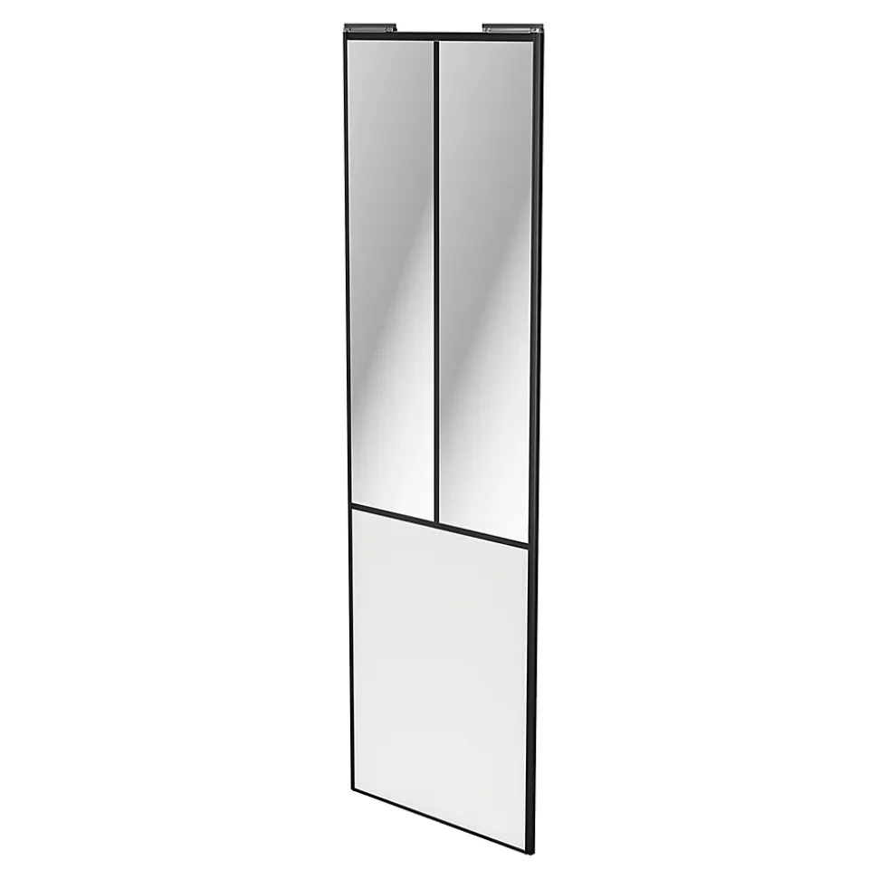 Porte de placard coulissante atelier blanc profil noir GoodHome Arius H. 248,5 x L. 76.2 cm + amortisseurs