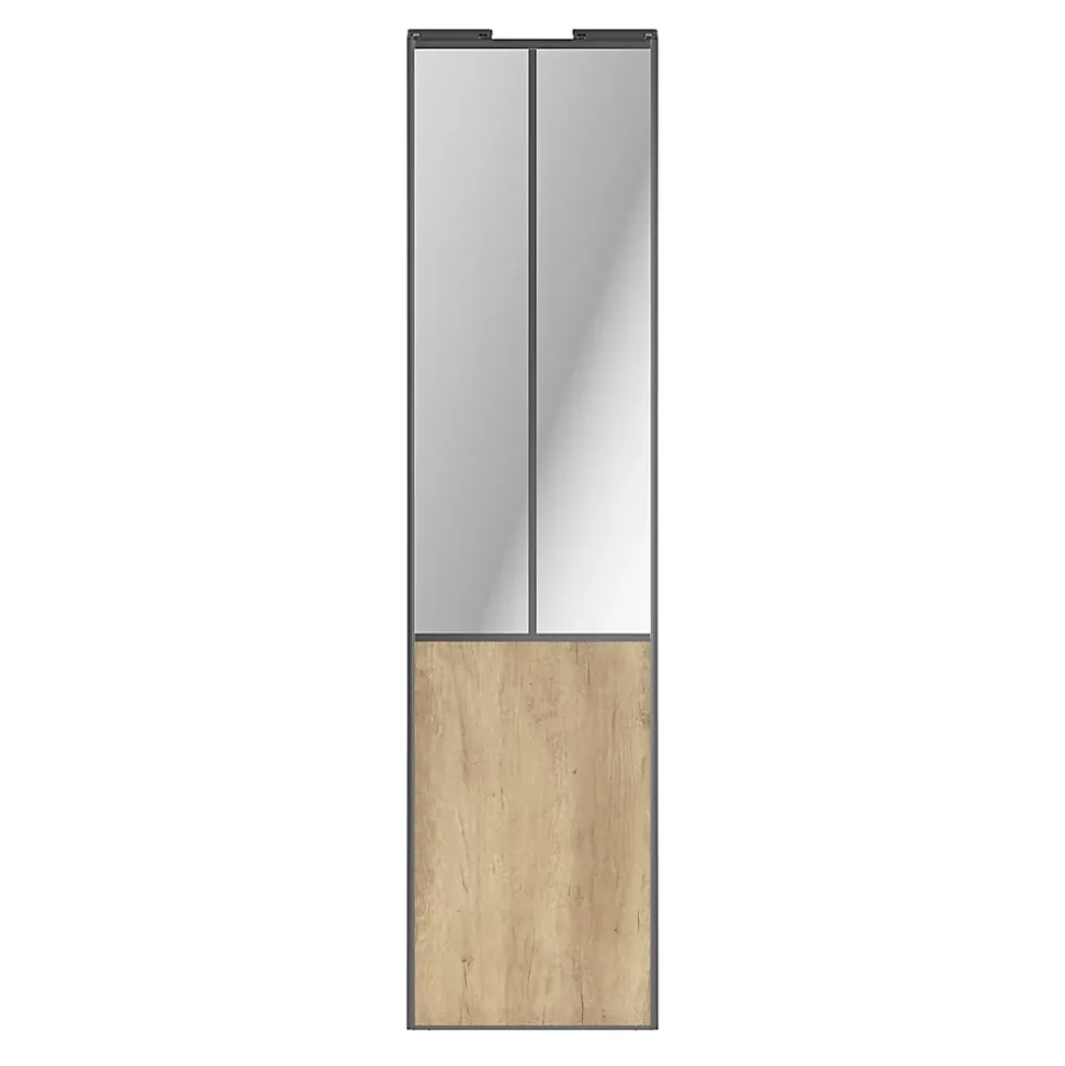 Porte de placard coulissante atelier effet chêne brut profil gris GoodHome Arius H. 248,5 x L. 61.2 cm + amortisseurs