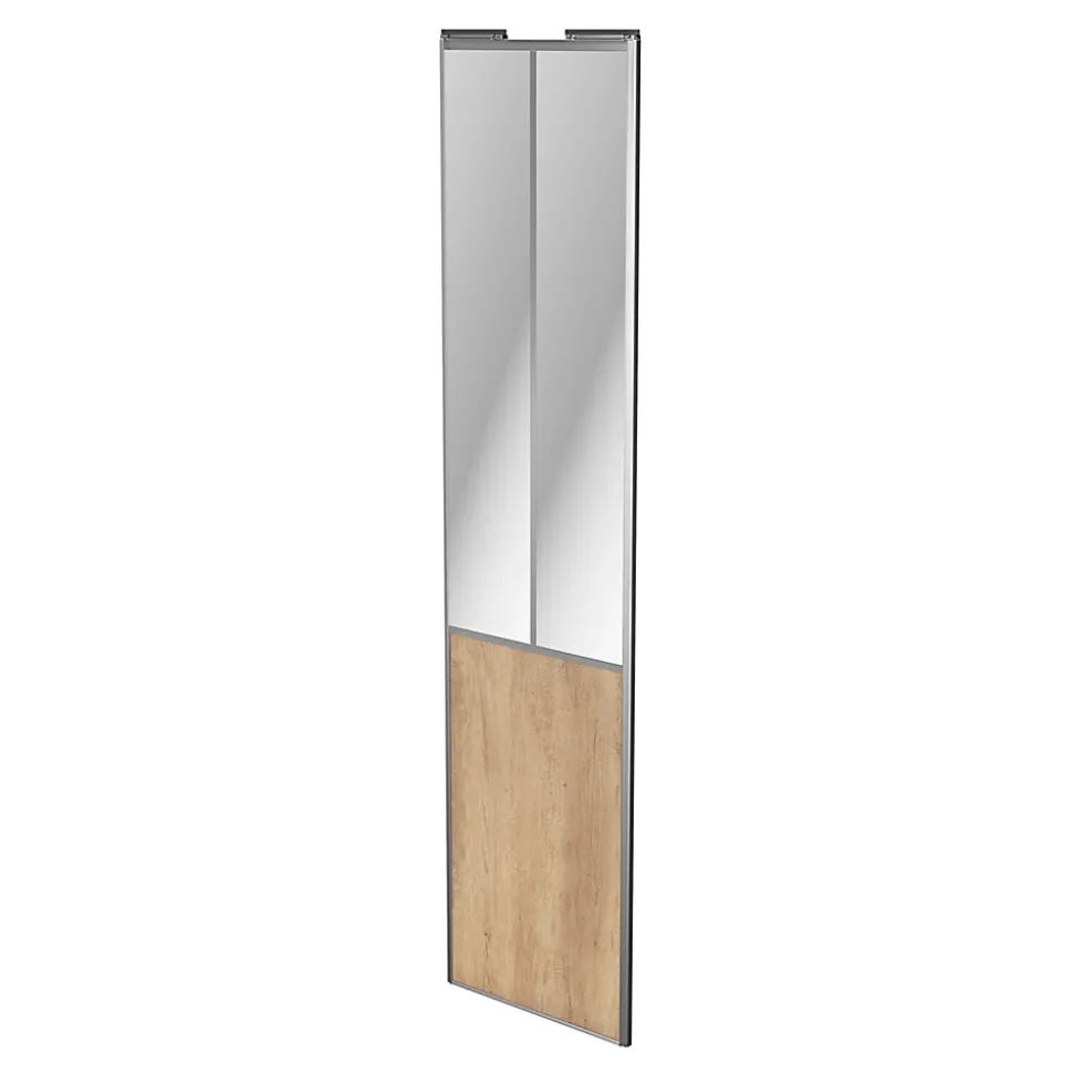 Porte de placard coulissante atelier effet chêne brut profil gris GoodHome Arius H. 248,5 x L. 61.2 cm + amortisseurs