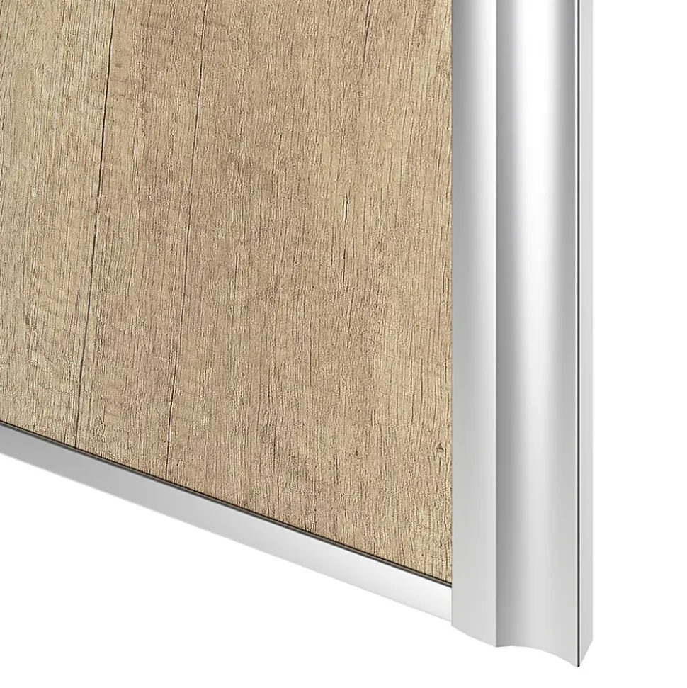 Porte de placard coulissante atelier effet chêne brut profil gris GoodHome Arius H. 248,5 x L. 61.2 cm + amortisseurs