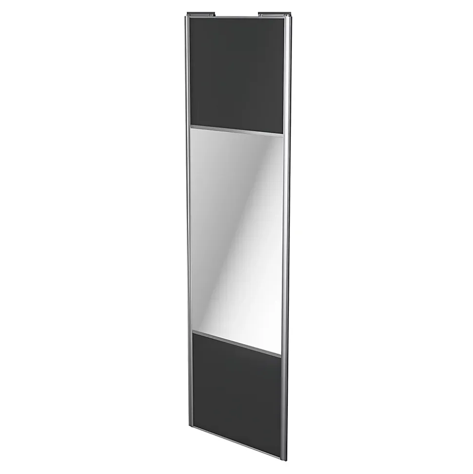 Porte de placard coulissante avec miroir anthracite profil gris GoodHome Arius H. 248,5 x L. 77.2 cm + amortisseurs