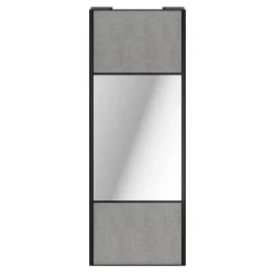 Porte de placard coulissante avec miroir béton profil noir GoodHome Arius H. 248,5 x L. 92.2 cm + amortisseurs