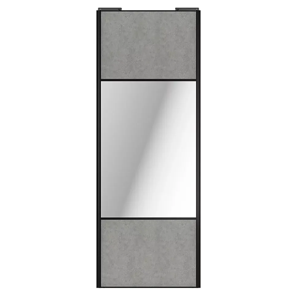 Porte de placard coulissante avec miroir béton profil noir GoodHome Arius H. 248,5 x L. 92.2 cm + amortisseurs