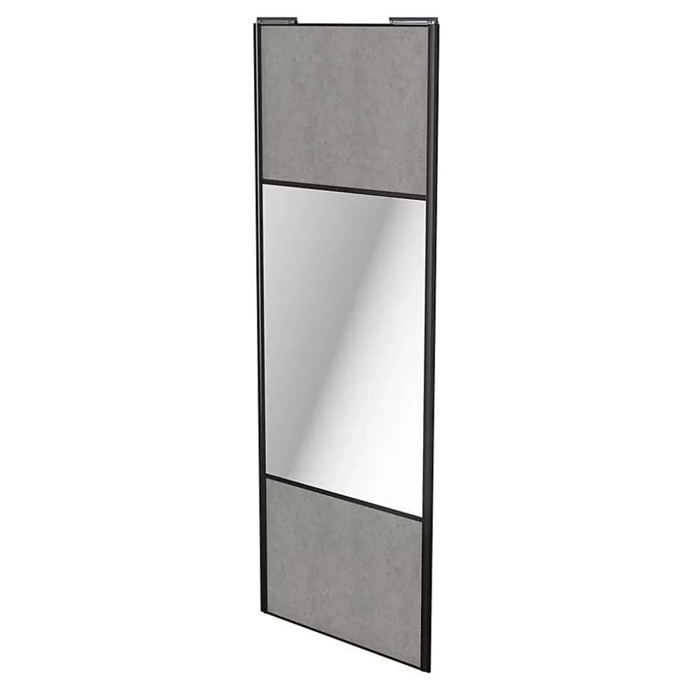 Porte de placard coulissante avec miroir béton profil noir GoodHome Arius H. 248,5 x L. 92.2 cm + amortisseurs