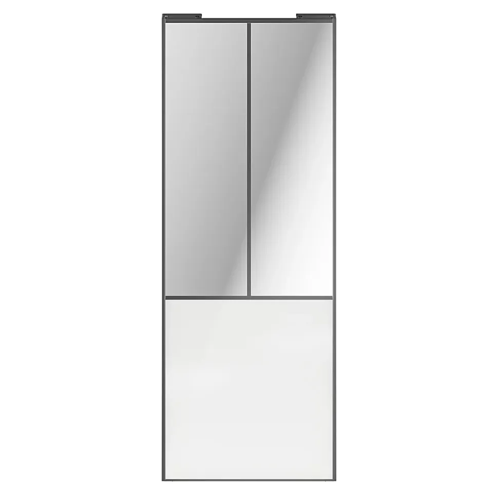 Porte de placard coulissante atelier blanc brillant profil gris GoodHome Arius H. 248,5 x L. 91.2 cm + amortisseurs