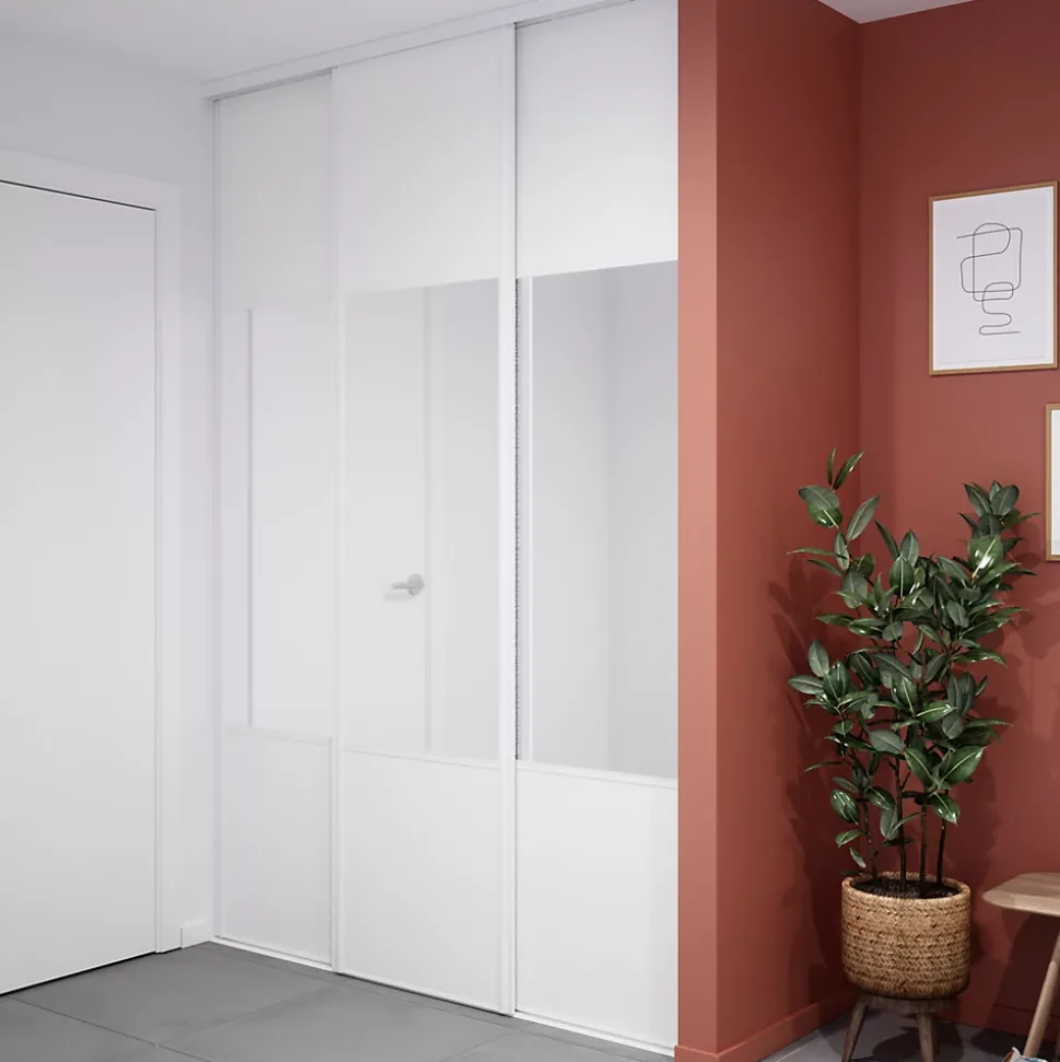 Porte de placard coulissante avec miroir blanc profil blanc GoodHome Arius H. 248,5 x L. 62.2 cm + amortisseurs