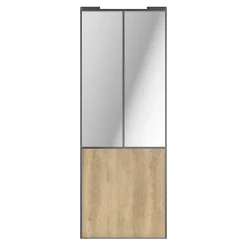Porte de placard coulissante atelier effet chêne brut profil gris GoodHome Arius H. 248,5 x L. 91.2 cm + amortisseurs