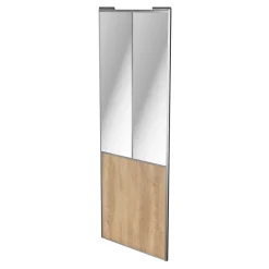 Porte de placard coulissante atelier effet chêne brut profil gris GoodHome Arius H. 248,5 x L. 91.2 cm + amortisseurs