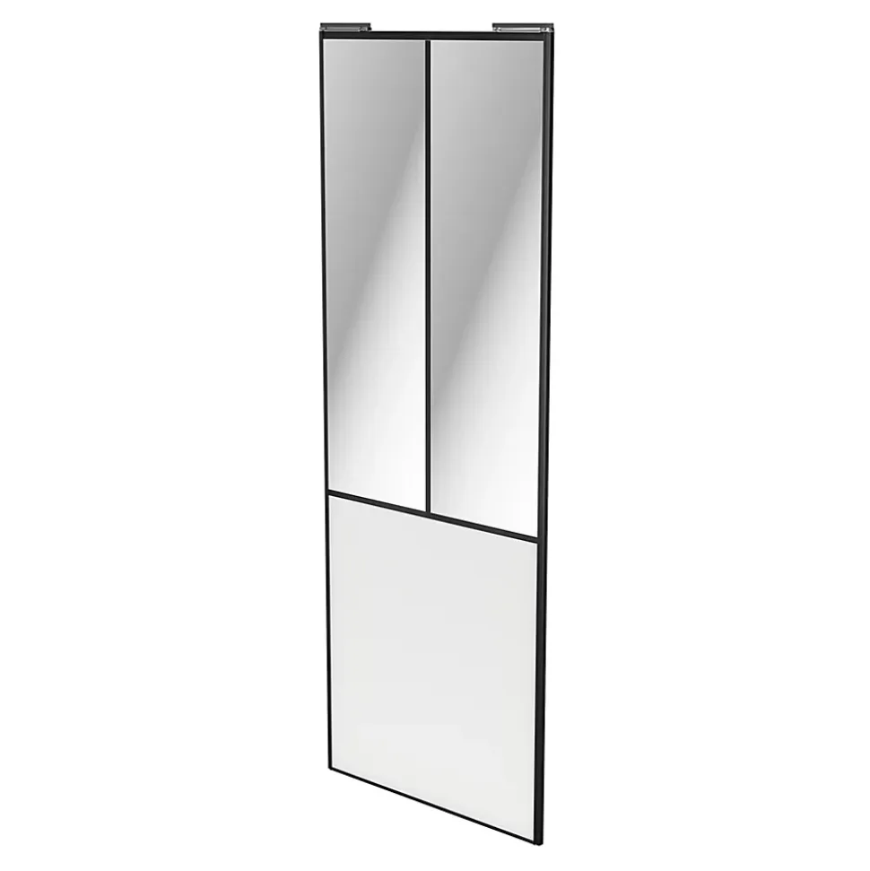 Porte de placard coulissante atelier blanc profil noir GoodHome Arius H. 248,5 x L. 91.2 cm + amortisseurs