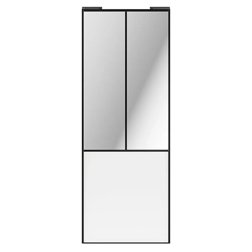 Porte de placard coulissante atelier blanc profil noir GoodHome Arius H. 248,5 x L. 91.2 cm + amortisseurs