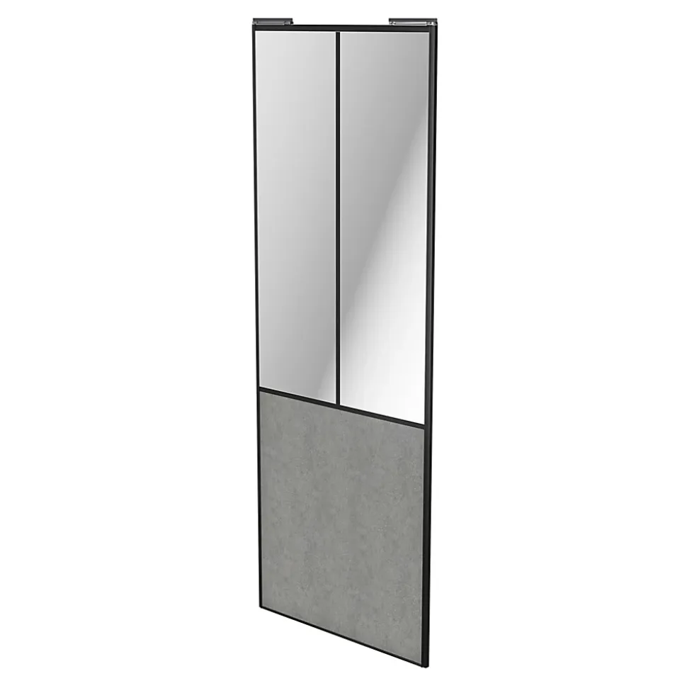 Porte de placard coulissante atelier béton profil noir GoodHome Arius H. 248,5 x L. 91.2 cm + amortisseurs