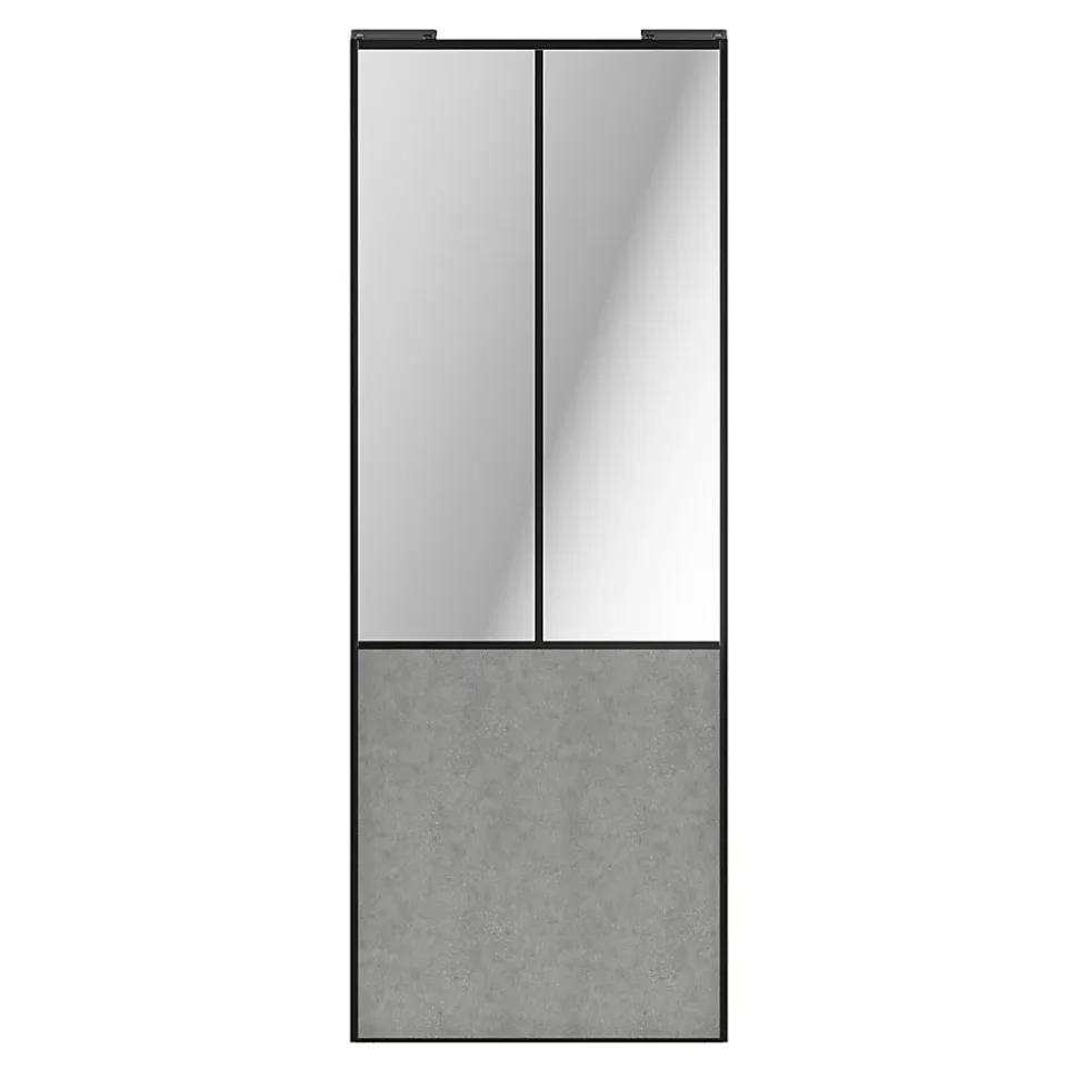 Porte de placard coulissante atelier béton profil noir GoodHome Arius H. 248,5 x L. 91.2 cm + amortisseurs