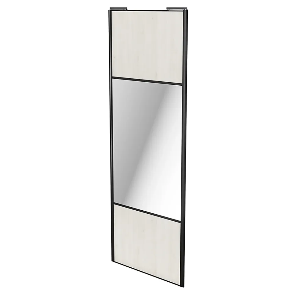Porte de placard coulissante avec miroir bois nordique profil noir GoodHome Arius H. 248,5 x L. 92.2 cm + amortisseurs