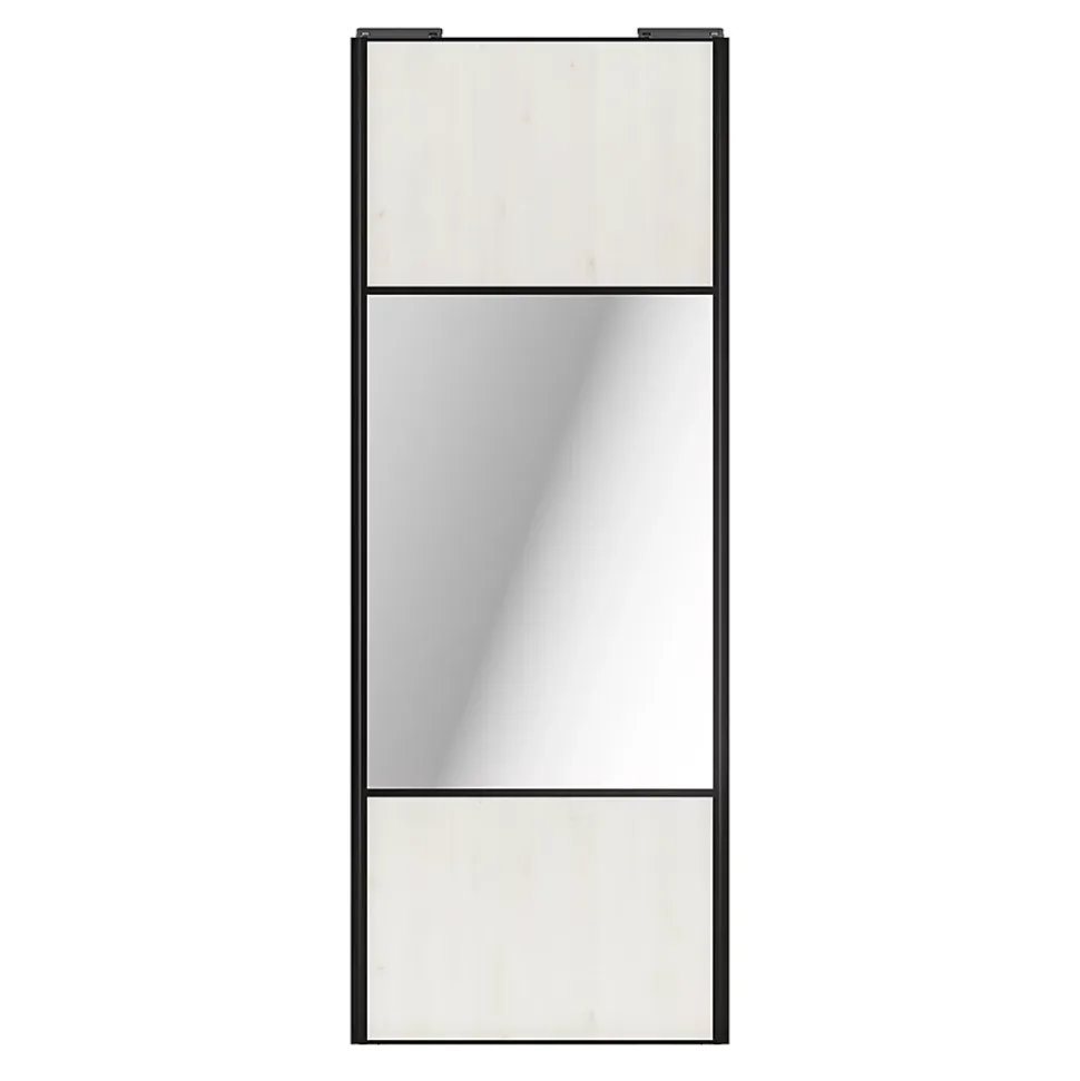 Porte de placard coulissante avec miroir bois nordique profil noir GoodHome Arius H. 248,5 x L. 92.2 cm + amortisseurs