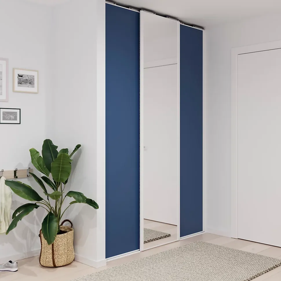Porte de placard coulissante bleu profil blanc GoodHome Arius H. 248,5 x L. 62.2 cm + amortisseurs