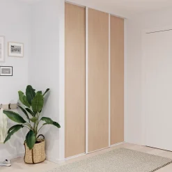 Porte de placard coulissante effet chêne clair profil blanc GoodHome Arius H. 248,5 x L. 62.2 cm + amortisseurs
