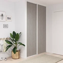 Porte de placard coulissante béton profil blanc GoodHome Arius H. 248,5 x L. 77.2 cm + amortisseurs