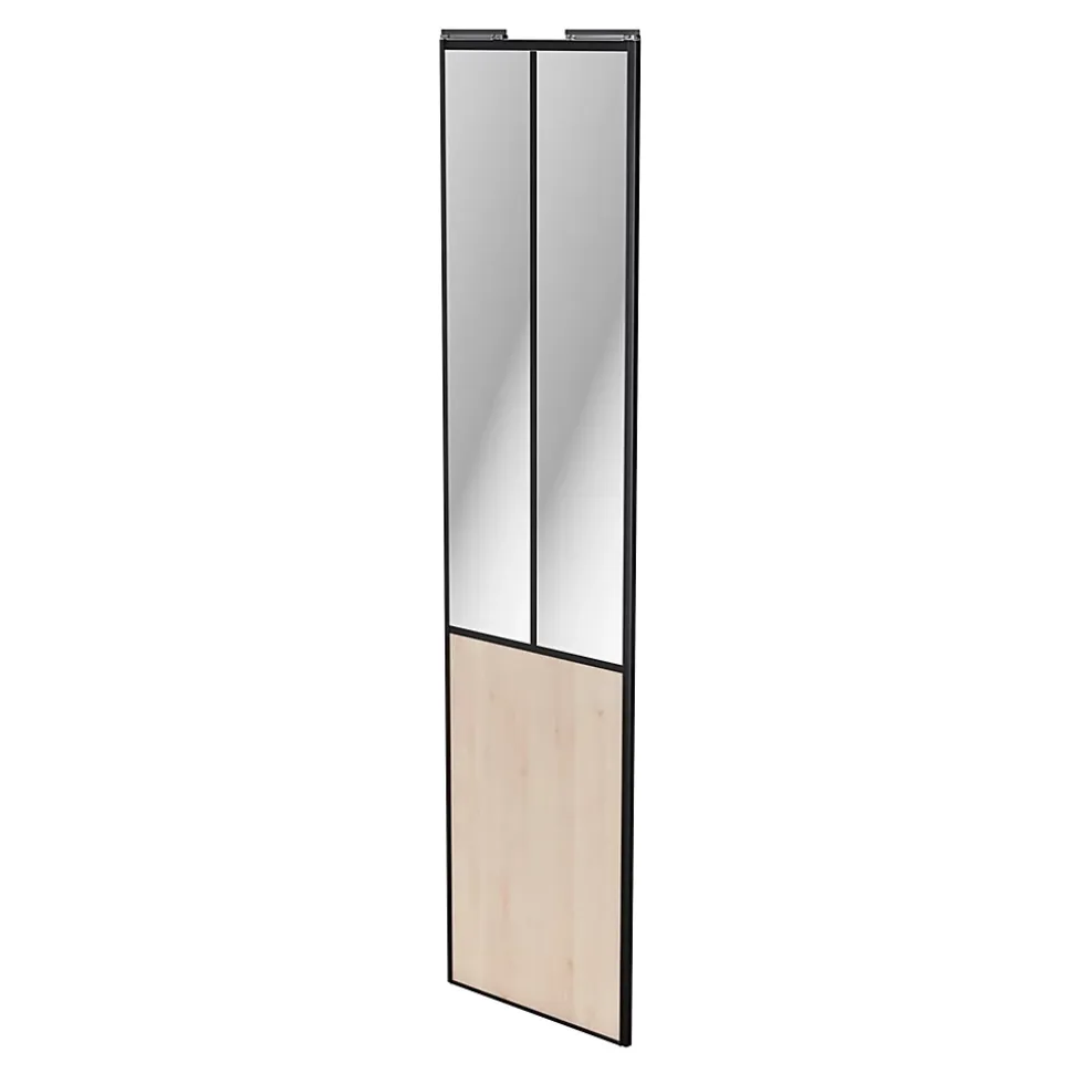 Porte de placard coulissante atelier effet chêne clair profil noir GoodHome Arius H. 248,5 x L. 61.2 cm + amortisseurs